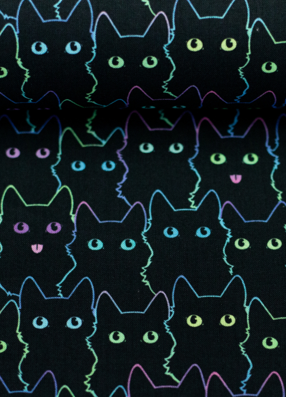 Baumwollstoff - Tim - Katzen - schwarz - bunt